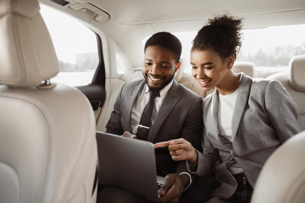 Corporate passengers travelling to a work event